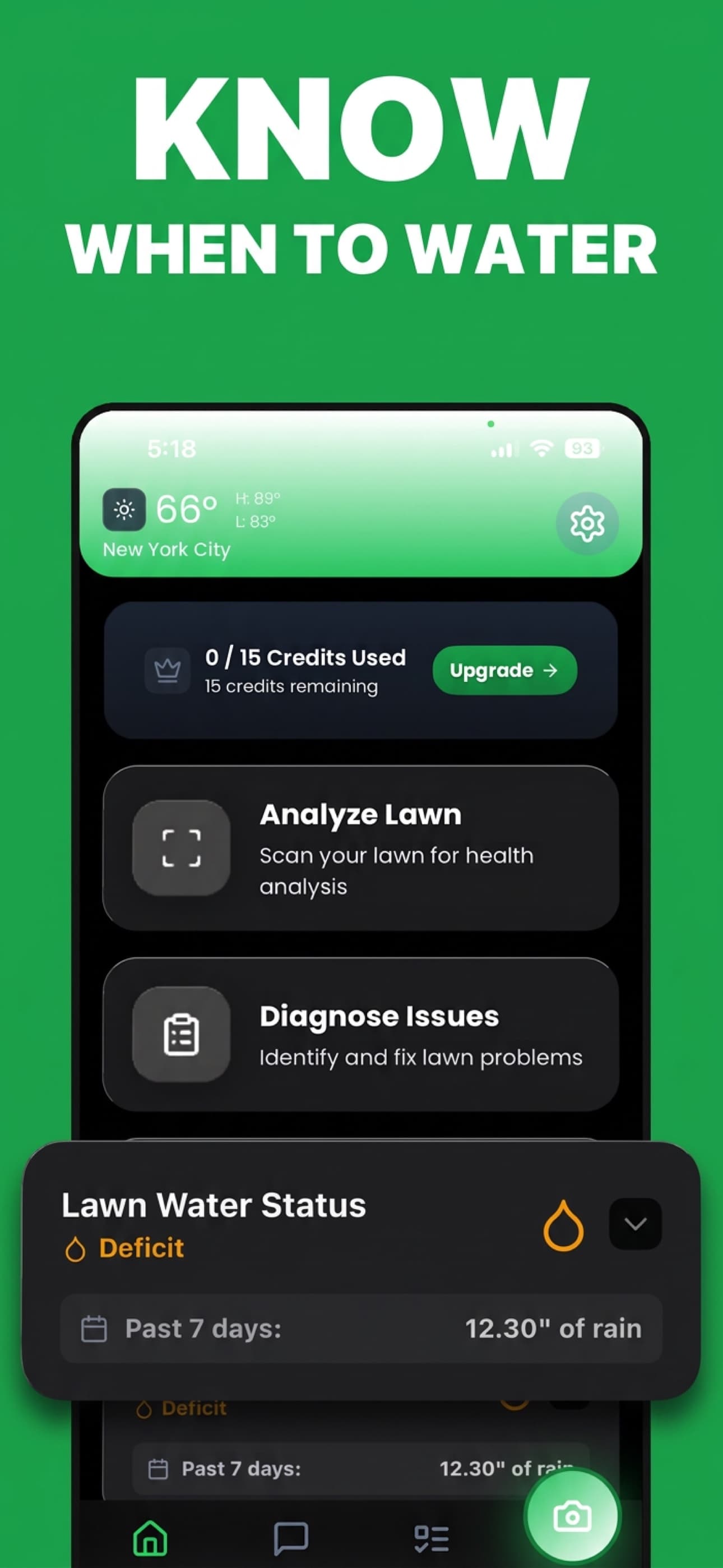 Lawn schedule app watering tracker using real observed rainfall data